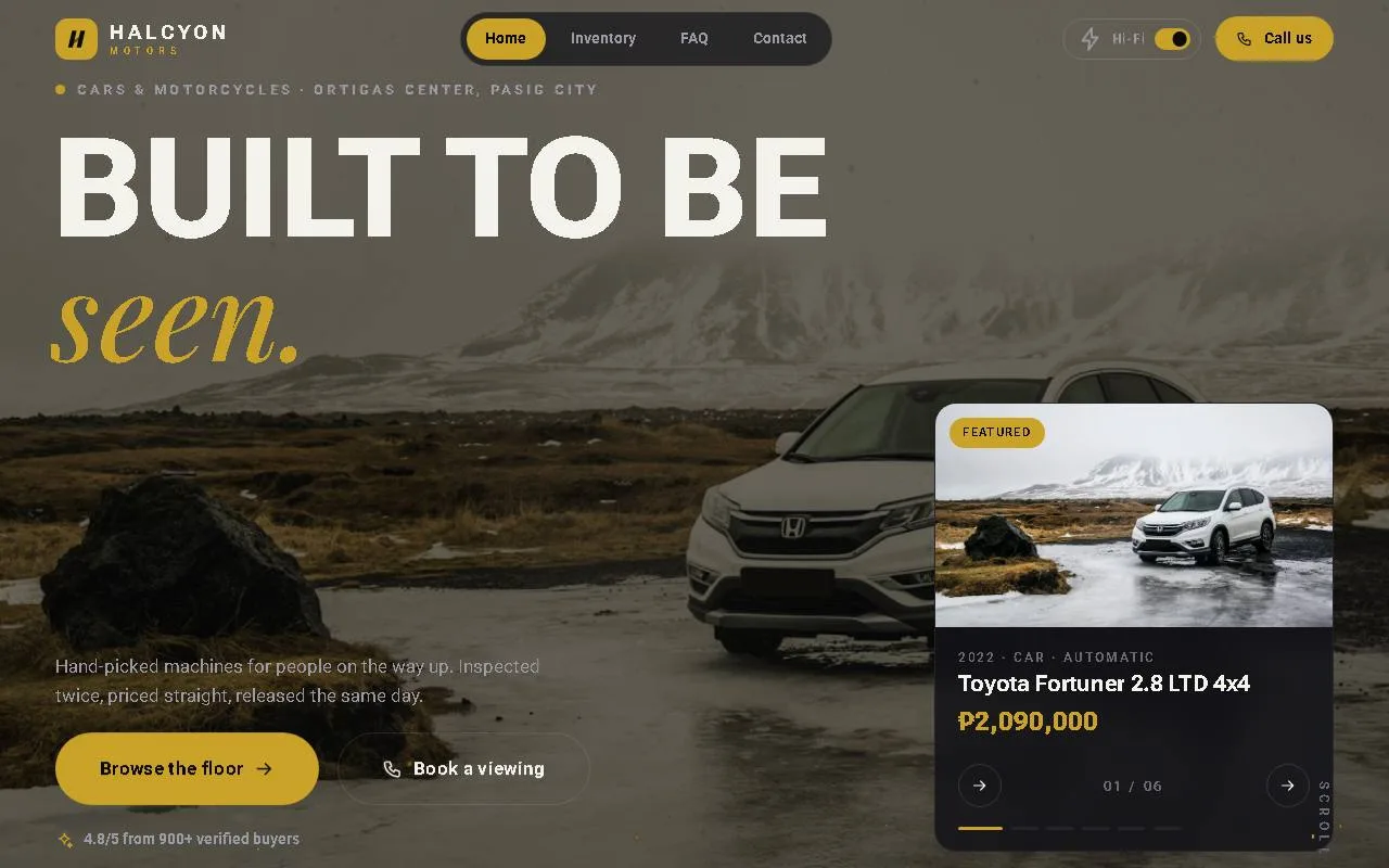 Screenshot of the Halcyon Motors concept site