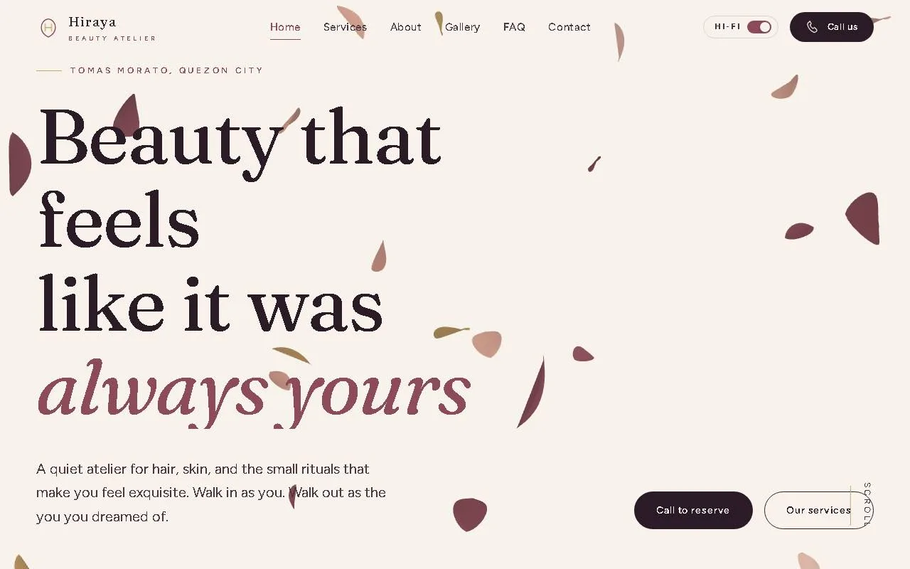 Screenshot of the Hiraya Beauty Atelier concept site