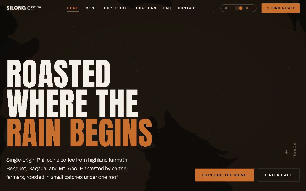 Screenshot of the Silong Coffee Co. concept site