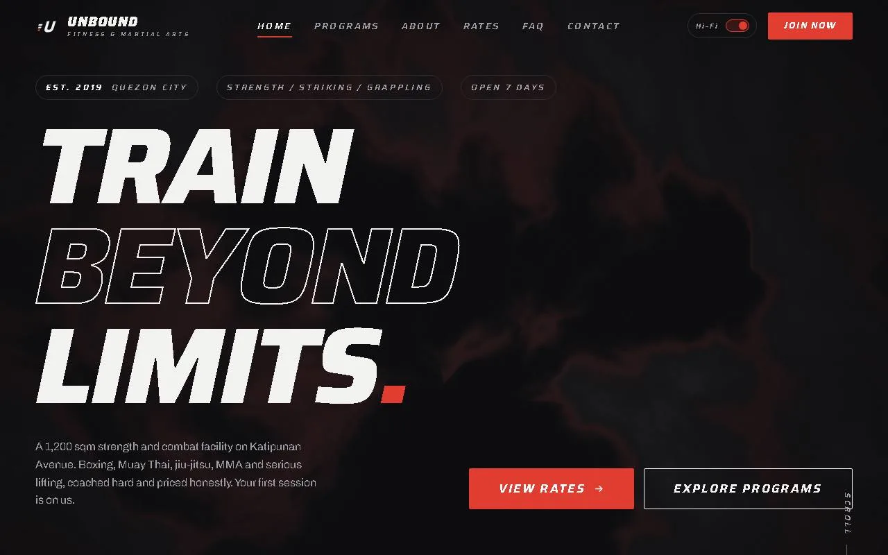 Screenshot of the Unbound Fitness concept site
