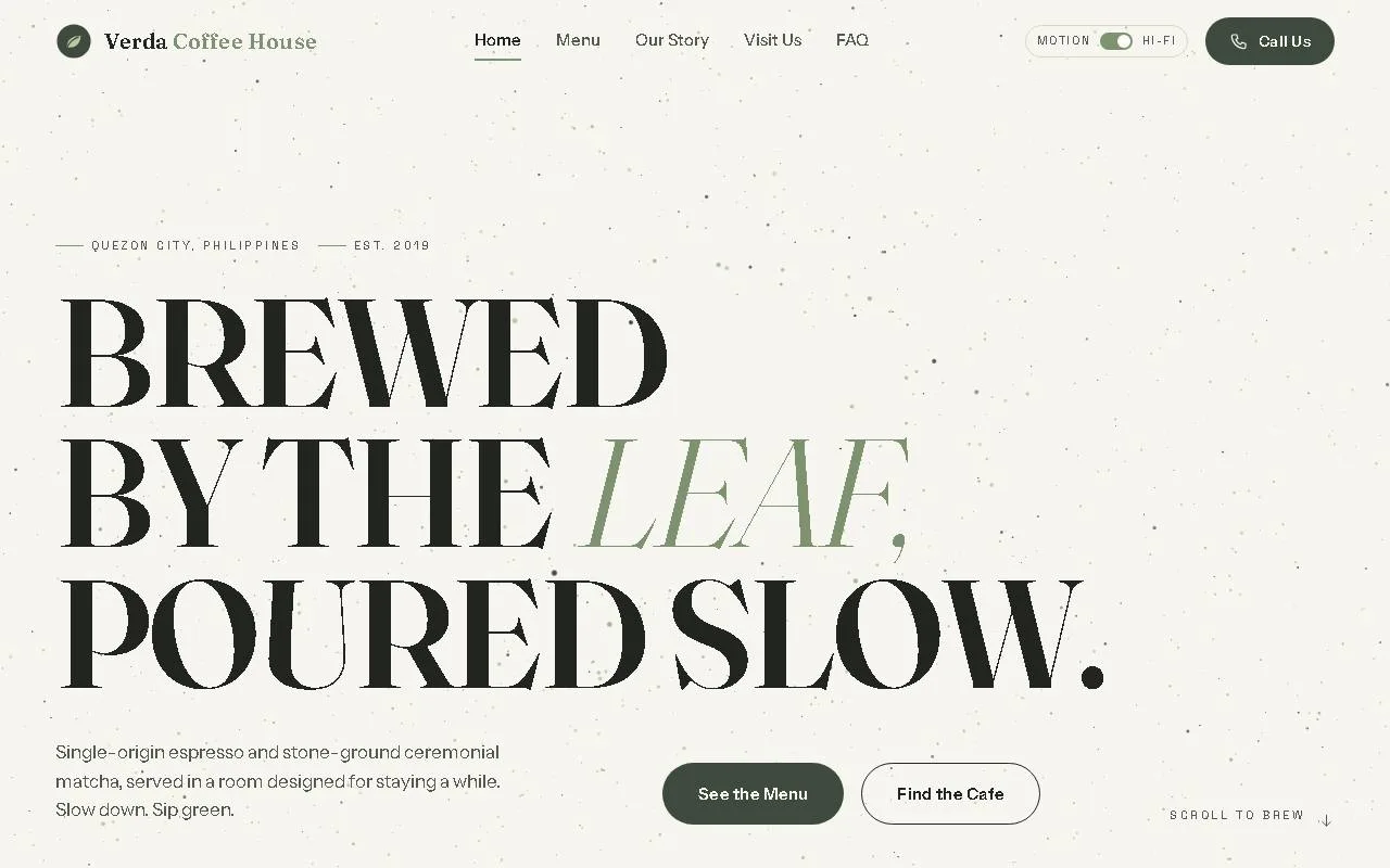 Screenshot of the Verda Coffee House concept site